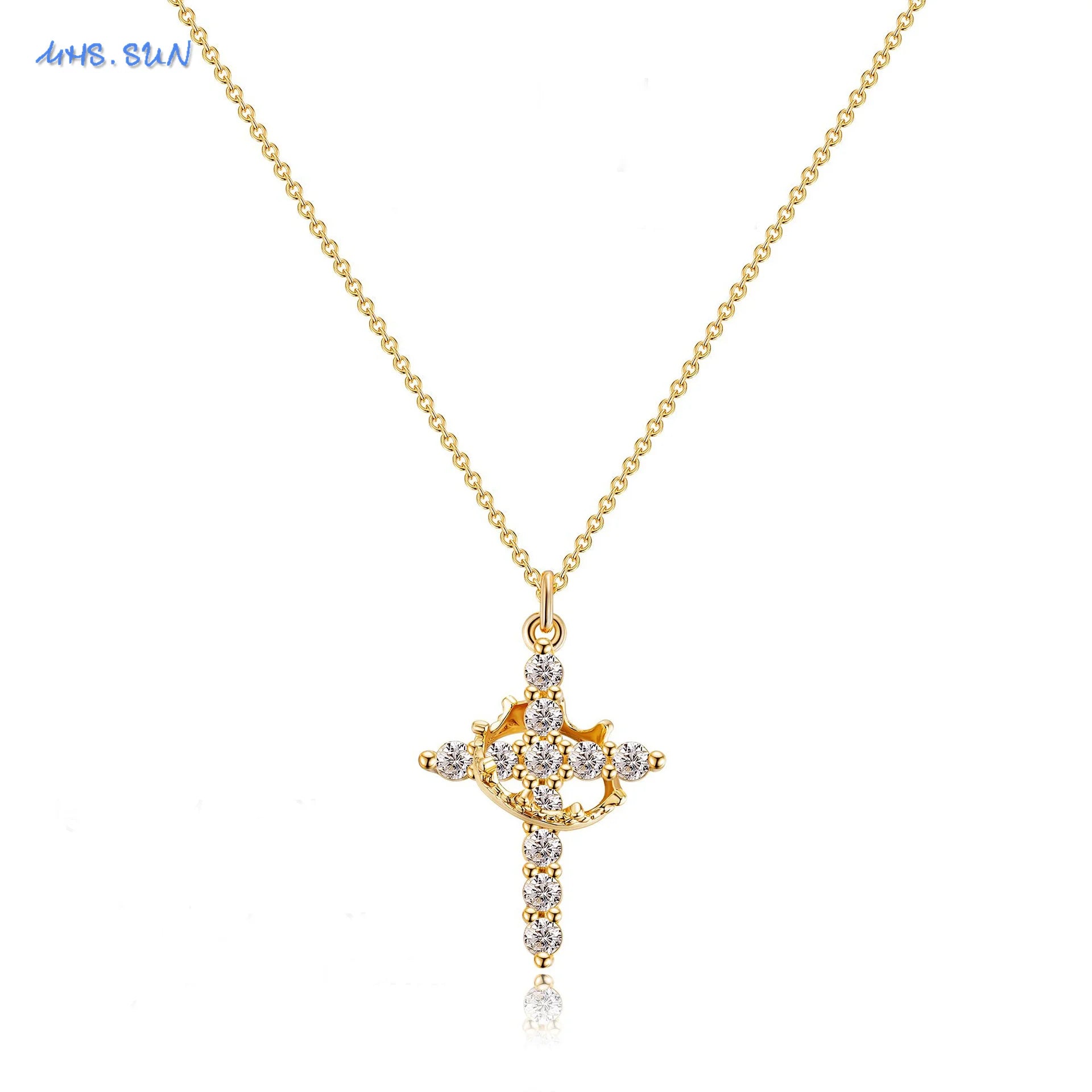 Pendentif Croix-Couronne Rotatif Raffiné avec Zircones Cubiques