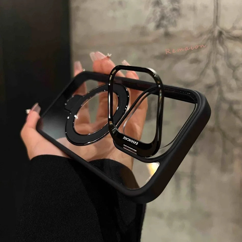 Coque Luxe pour iPhone avec Support Lentille Magnétique en Verre