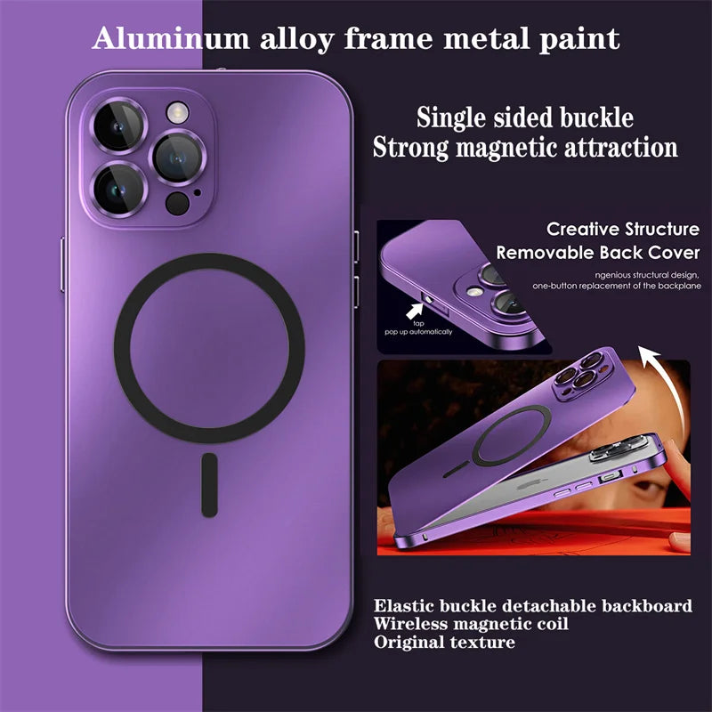 Coque Magnétique en Métal pour iPhone 14/13/12/15/16 Pro, Pro Max et Samsung- Aluminium