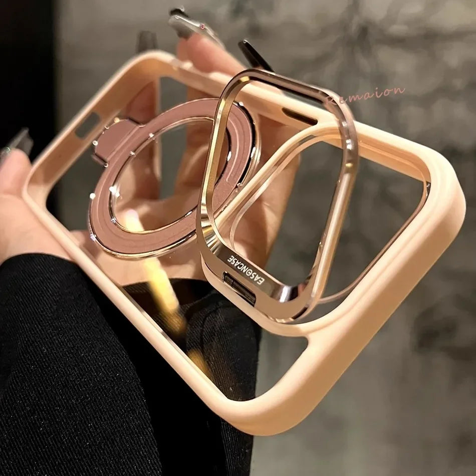 Coque Luxe pour iPhone avec Support Lentille Magnétique en Verre