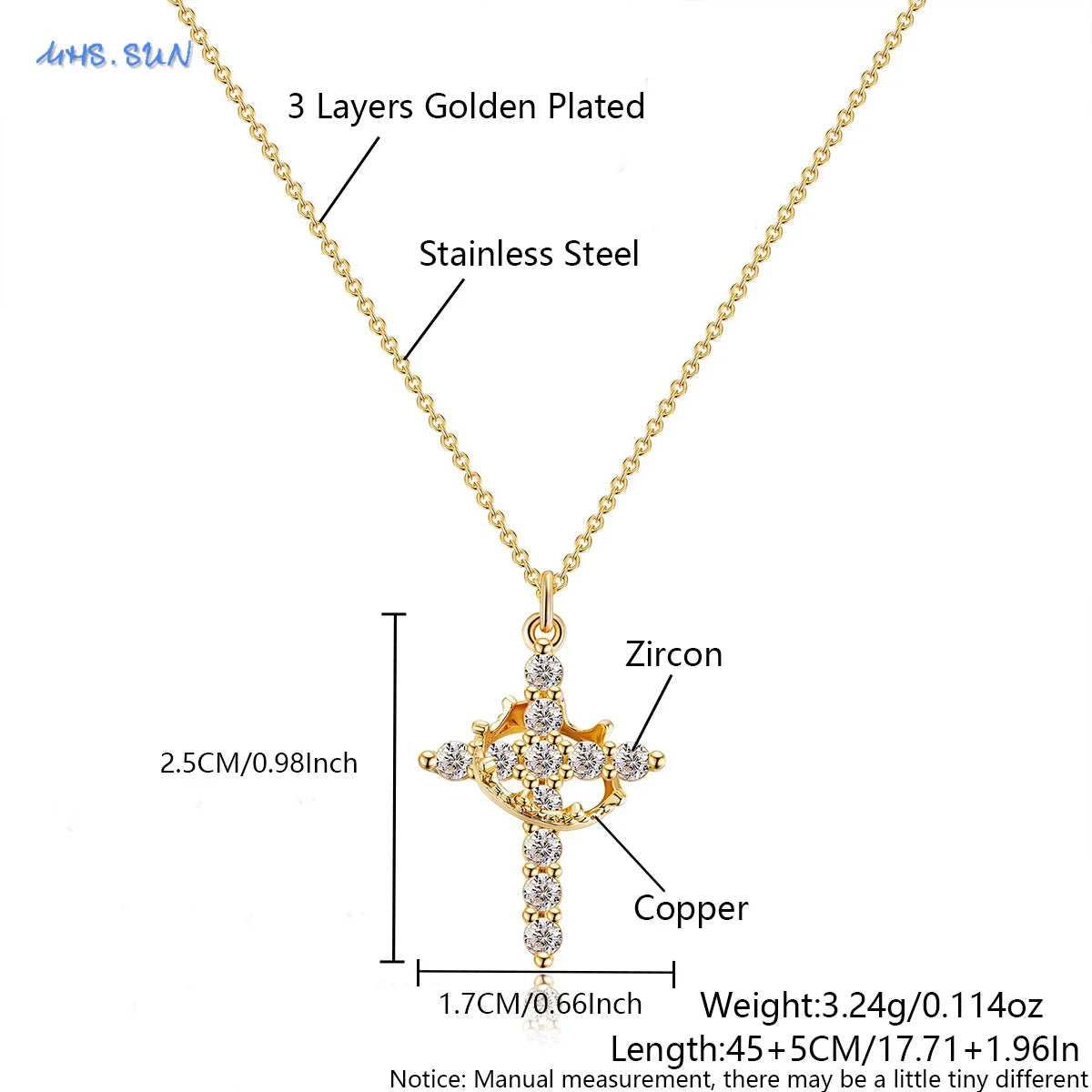 Pendentif Croix-Couronne Rotatif Raffiné avec Zircones Cubiques