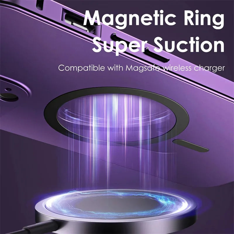Coque Magnétique en Métal pour iPhone 14/13/12/15/16 Pro, Pro Max et Samsung- Aluminium