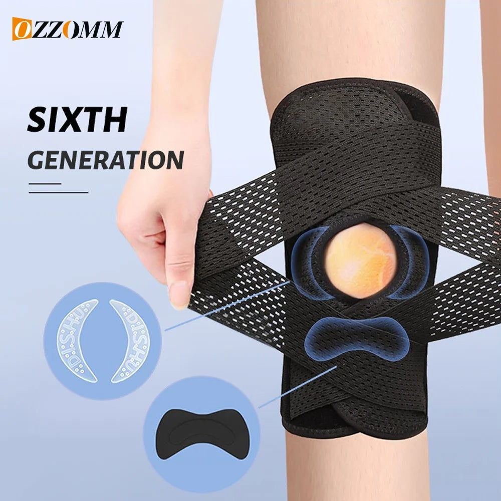 Genouillère professionnelle de soutien à compression ajustable