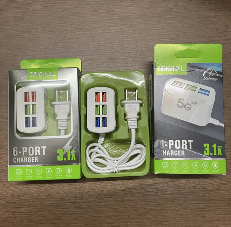 Chargeur mural USB 110 V à 6 ports, 3 A - Charge rapide pour tous vos appareils