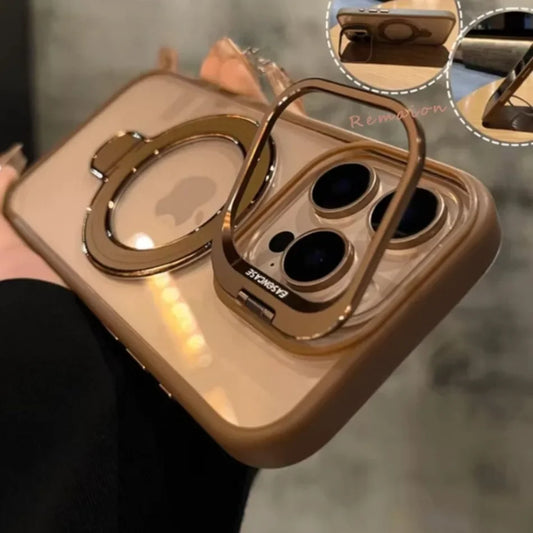 Coque Luxe pour iPhone avec Support Lentille Magnétique en Verre