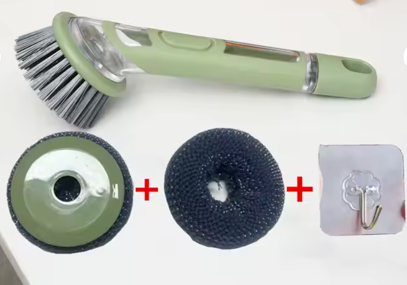 Brosse à récurer de cuisine avec distributeur de savon intégré : Ensemble de 2