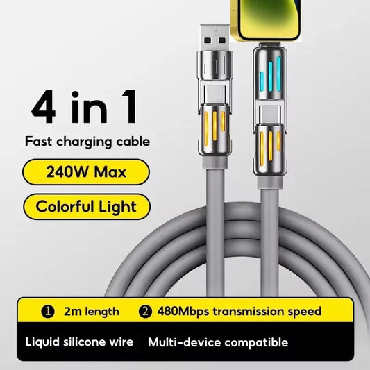 Câble de Chargement Ultra Rapide 4-en-1 en Alliage de Zinc avec Led Lumineuse