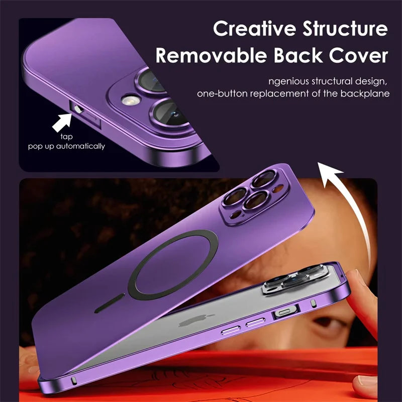 Coque Magnétique en Métal pour iPhone 14/13/12/15/16 Pro, Pro Max et Samsung- Aluminium