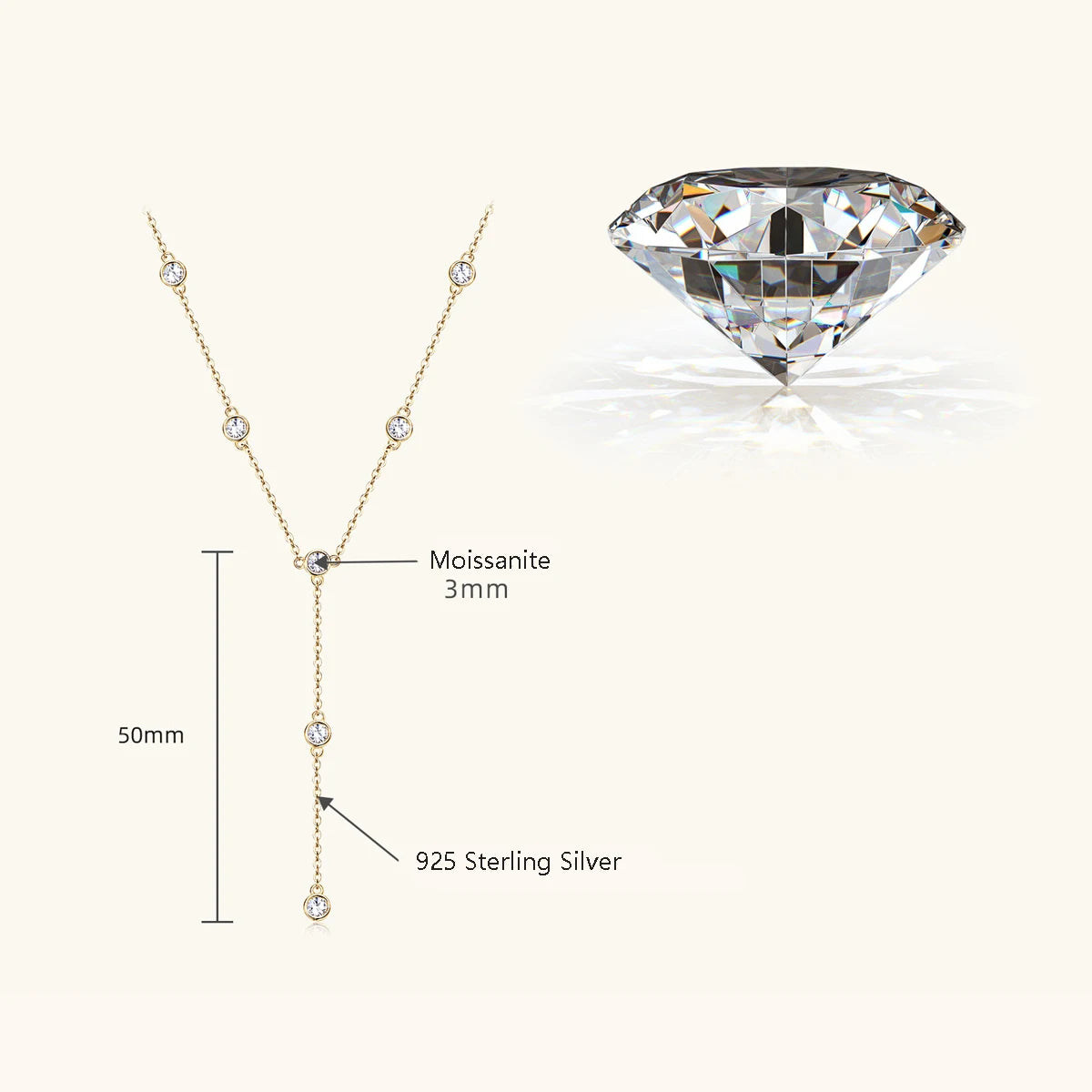 Collier Dazzle en ( Argent, Or )sterling 925 avec Moissanite