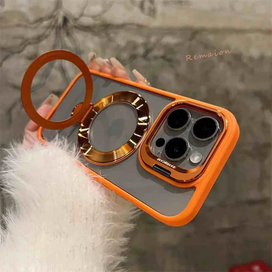 Coque Luxe pour iPhone avec Support Lentille Magnétique en Verre