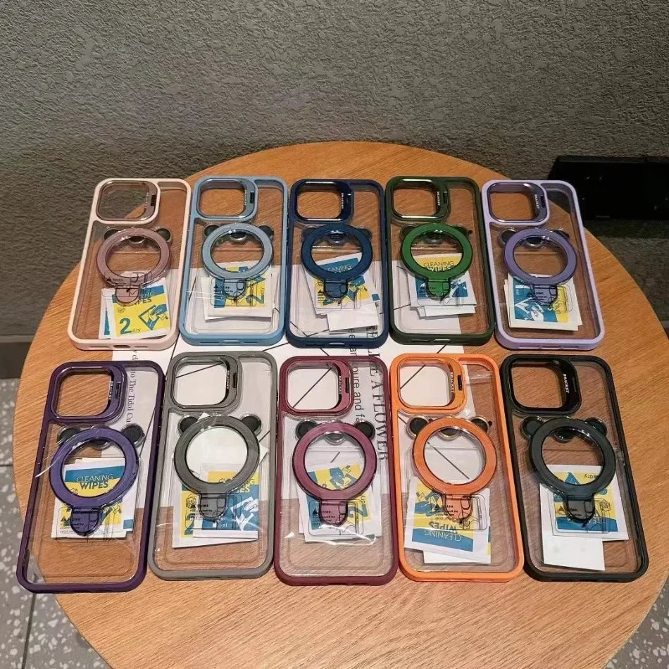 Coque Luxe pour iPhone avec Support Lentille Magnétique en Verre