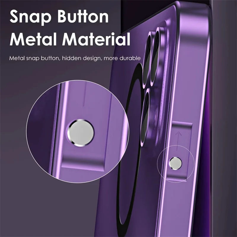 Coque Magnétique en Métal pour iPhone 14/13/12/15/16 Pro, Pro Max et Samsung- Aluminium